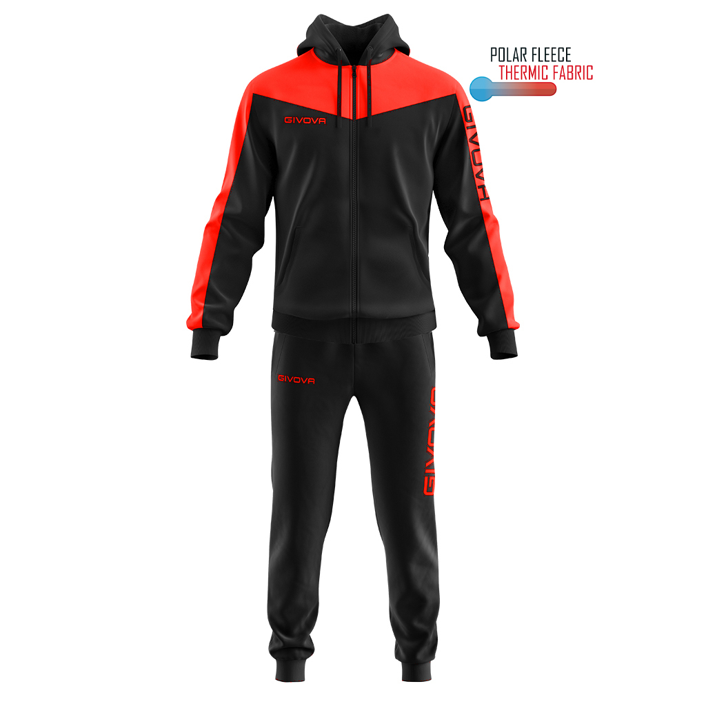 Спортивний костюм Givova TUTA ROMA CON CAPPUCCIO POLARFLEECE TT013 червоний/чорний