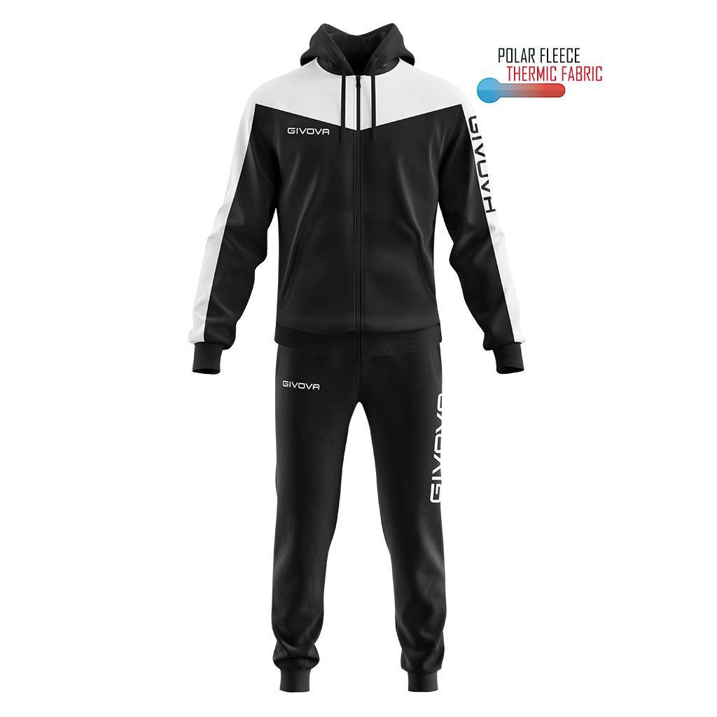 Спортивний костюм Givova TUTA ROMA CON CAPPUCCIO POLARFLEECE TT013 чорний/білий