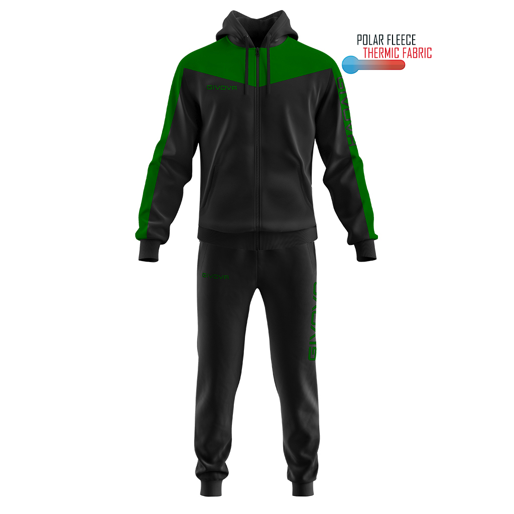 Спортивний костюм Givova TUTA ROMA CON CAPPUCCIO POLARFLEECE TT013 чорний/зелений