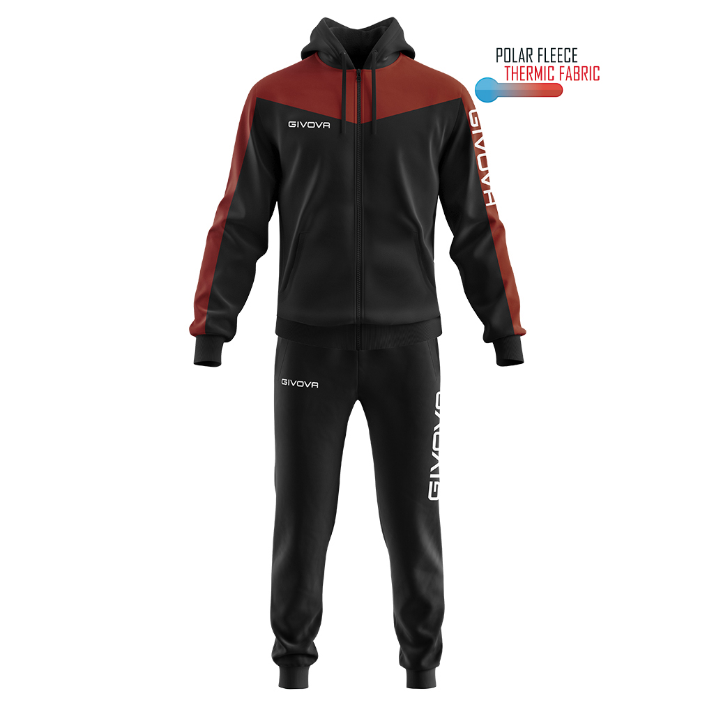 Спортивний костюм Givova TUTA ROMA CON CAPPUCCIO POLARFLEECE TT013 чорний/бордовий