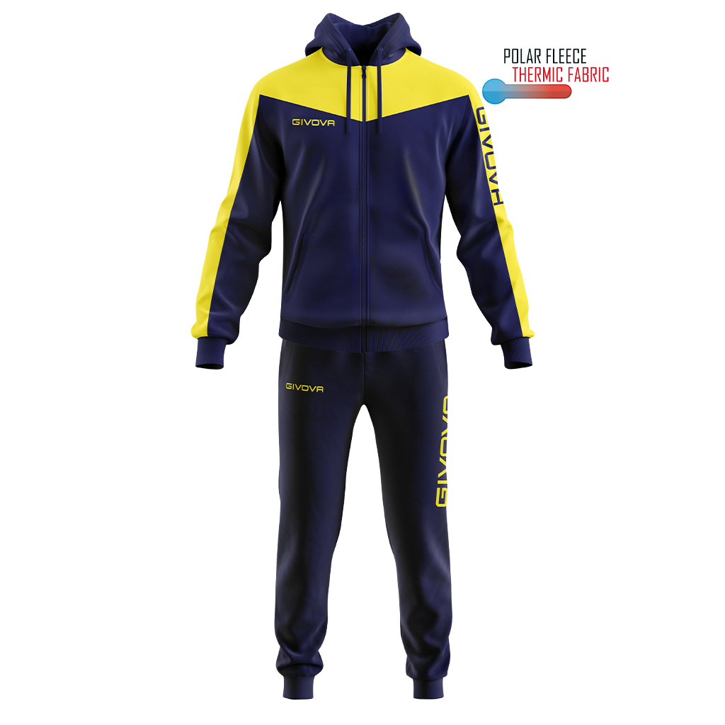 Спортивний костюм Givova TUTA ROMA CON CAPPUCCIO POLARFLEECE TT013 темно-синій/жовтий
