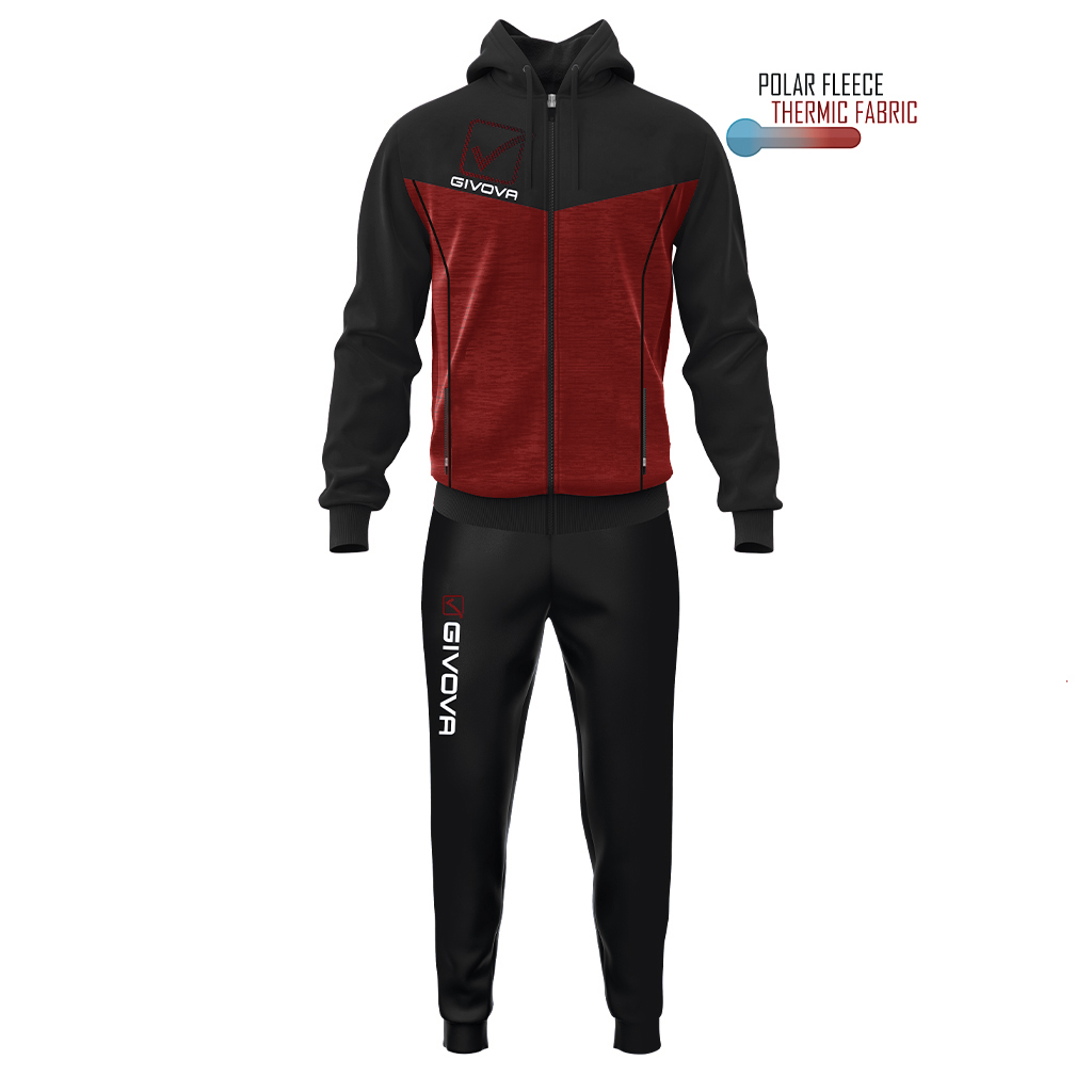 Спортивний костюм Givova TUTA VISA MELANGE CON CAPPUCCIO POLARFLEECE TR018P бордовий/чорний