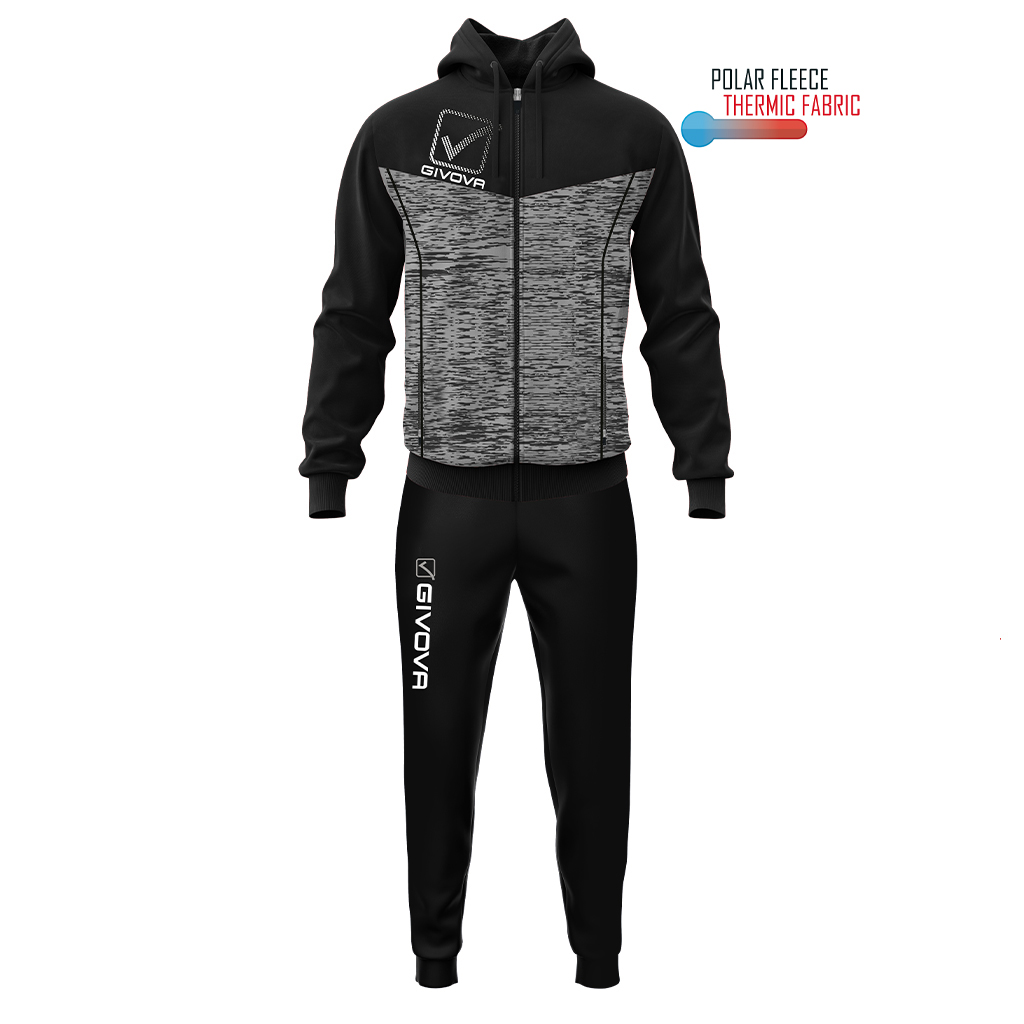 Спортивний костюм Givova TUTA VISA MELANGE CON CAPPUCCIO POLARFLEECE TR018P чорний/темно-сірий