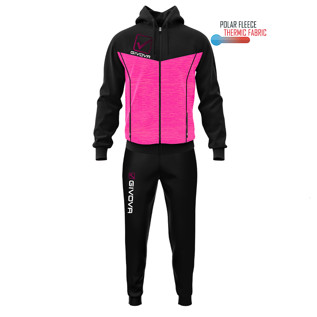 Спортивний костюм Givova TUTA VISA MELANGE CON CAPPUCCIO POLARFLEECE TR018P рожевий/чорний