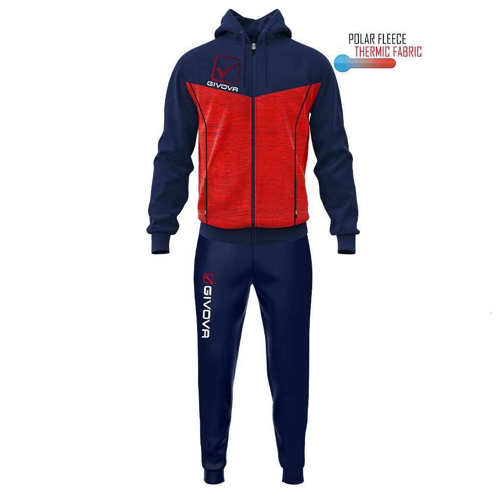 Спортивний костюм Givova TUTA VISA MELANGE CON CAPPUCCIO POLARFLEECE TR018P темно-синій/червоний