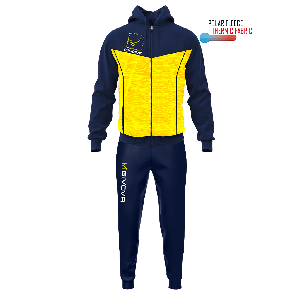 Спортивний костюм Givova TUTA VISA MELANGE CON CAPPUCCIO POLARFLEECE TR018P темно-синій/жовтий